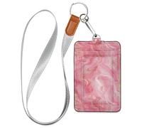 Pink Marble Leather Badge Holder with Lanyard and 3-Card Capacity Card Holder for Office School IDs,Hotel Key Cards, Pass Cards