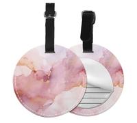 Pink Marble Round Luggage Tag 2PCS Abstract Line PU Leather Travel Bag Tag ID Labels Name Card Holder wtih Buckle for Luggage Suitcase Backpacks