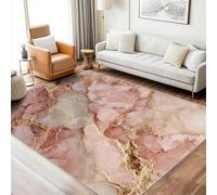 Pink Marble Rug for Entryway Washable, 3D Stone Old Pink Patterned Small Area Rug Bedroom Decor, Non Slip Low Pile Soft Indoor Door Mat, 40 x 60 cm, FD5142
