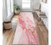 Pink Marble Runner Rugs for Hallway 80x200, Abstract Gold Veins Hallway Runner Luxury Modern Pattern Carpet Runners for Kitchen Bedroom Living Room, Non Slip Long Rug BDn182