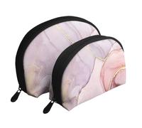 Pink Marble, Shell Makeup Bag Women Storage Bag Small Coin Purse Toiletry Pouch Cosmetic Bag 2 Pcs