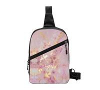 Pink Marble Texture Foldable Sport Sling Bag,Lightweight Crossbody Chest Pack with Multiple Pockets,Water-Resistant Polyester Fabric,Compact Travel Daypack
