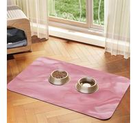 Pink Marble Texture Pet Food Mat 17.2x11.81in Absorbent Non-Slip PU Leather Feeding Mat for Dogs Cats Rubber Bottom Fast Drying Rollable Pet Bowl Placemat