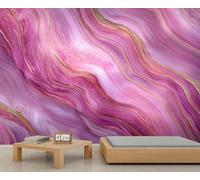 Pink Marble Wall Mural, Modern Abstract Mural, Purple Gold Lines Wallpaper for Living Room Bedroom, Marble Texture Wall Wallpaper - 250x175cm (Not Peel n' Stick)