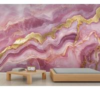 Pink Marble Wall Murals, Modern Abstract Large Mural, Purple Gold Wallpaper for Bedroom, Marble Texture Wallpaper - 250x175cm (Not Peel n' Stick)