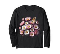Pink Marguerite Daisy Flowers Monarch Butterfly Shapes Mania Long Sleeve T-Shirt