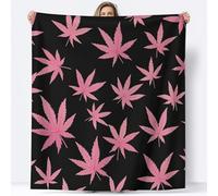 Pink Marijuana Leaves Throw Blanket 120 x 150 cm Black Flannel Fluffy Fleece Blanket Soft Lightweight Warm Blankets and Throws for Bed Sofa and Couch A-3845