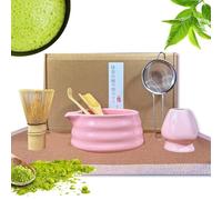 Pink Matcha Tea Set, 6pcs Matcha Whisk Set Pink, Matcha Ceremony Accessory, Whisk Holder, Matcha Bowl, Matcha Whisk, Bamboo Scoop, Sifter, Ceramic Matcha Bowl Tea Ceremony Accessory for Making Matcha