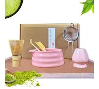 Pink Matcha Tea Set, 6pcs Matcha Whisk Set Pink, Matcha Ceremony Accessory, Whisk Holder, Matcha Bowl, Matcha Whisk, Bamboo Scoop, Sifter, Ceramic Matcha Bowl Tea Ceremony Accessory for Making Matcha