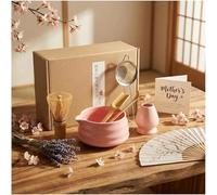 Pink Matcha Tea Set, 6pcs Matcha Whisk Set Pink, Matcha Ceremony Accessory, Whisk Holder, Matcha Bowl, Matcha Whisk, Bamboo Scoop, Sifter, Ceramic Matcha Bowl Tea Ceremony Accessory for Making Matcha