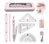 Pink Maths Set for Secondary School, Geometry Set with Protractor and Compass, Ruler, Eraser, Exam Stationery Supplies for Students