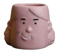 Pink Matte Human Face Plant Pot, Abstract Expression Ceramic Little Girl Head Planter, 4.1 x 3.9 x 3.4 in / 10.5 x 10 x 8.7 cm Succulent Flowerpot, Creative Desktop Ornament for Indoor Outdoor Decor