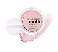 Pink Matte Makeup Compact Powder for Face Brightening & Setting - Lightweight Pressed Powder with Included Puff, Smooth Texture & Soft Matte Finish, 8g Travel-Friendly Case (Pink)