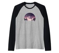Pink Mauve Snowy Mountain and Forest Scene Silhouette Raglan Baseball Tee