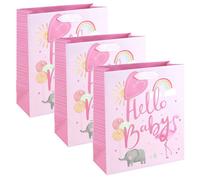 Pink Medium Gift Bags Pack Of 3 Hello Baby Girl Design With Tags