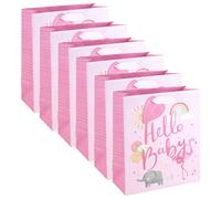 Pink Medium Gift Bags Pack Of 6 Hello Baby Girl Design With Tags