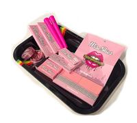 Pink Medium Rolling Tray Set On The Go King Size Slim Rolling Papers Pink Rolling Tips Perforated Holders Portable Rolling Trays Bundle Set