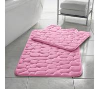 (Pink) Memory Foam Bath Mat Non- Slip / Toilet Mat Set Pebbles