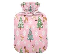 Pink Merry Christmas Bear and Rabbit Dots hot Water Bottles with Soft Cover, 2L Warm Water Bottle for Bed for Tummy Warmer,Tummy Warmer,Bolsa para cólicos menstruales