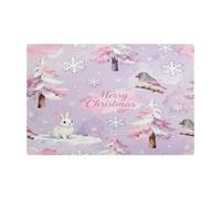 Pink Merry Christmas Birds and Tree Leather Coffee Mat for Coffee Bar Absorbing Mat for Under Coffee Makers for Countertop