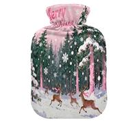 Pink Merry Christmas Deer and Tree hot Waterbottle with Soft Cover, 2L Warm Compress for Period Cramps,Period Cramps,compresas calientes para el vientre