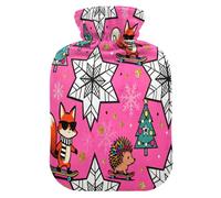 Pink Merry Christmas Fox Skiing Travel hot Water Bottle with Soft Cover, 2L hot Water Bags for Sore Muscle,Sore Muscle,bolsas para agua Caliente