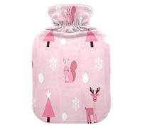 Pink Merry Christmas Snowflake and Squirrel Silhouette hot Bottle Water Bag with Soft Cover, 2L hot compresses for The Body for Tummy Warmer,Tummy Warmer,Bolsa de calor para Dolor Menstrual