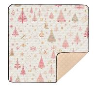 Pink Merry Christmas Tree Soft Foam Foldable Baby Play mat for Indoor Outdoor Non-Toxic Foldable Tummy Time & Crawling Mat for Baby Kids Toddlers Infants, 50'' x 50''