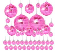 Pink Mini Disco Ball Decor: 42 Pack Hanging Mirror Ball Ornaments Different Sizes - Disco Balls Decorations Bulk for Party Christmas Tree Cake Room Birthday(1.2 Inch, 2 Inch, 2.4 Inch, 3 Inch)