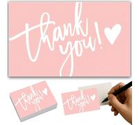Pink Minimalist Thank You Cards With Heart & Envelopes - 50-Pack Blank Back Notecards For Personal Messages, Small Business Parcels, Gratitude Appreciation Stationery, Elegant Modern Aesthetic,
