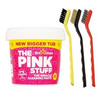 Pink Miracle Cleaning Paste 850g bundled with Three Stainless Steel Wire Cleaning Brushes with Long Handles. Ideal for burnt stuff, on stubborn stains in Kitchen, Hob, Oven, Bathroom, BBQ.