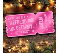 Pink Mirror Acrylic Ticket Weekend Away Getaway Surprise Trip Break Personalised Any Text Voucher | Custom Surprise Reveal Voucher Ticket | Announcement Greeting Card | Note Card