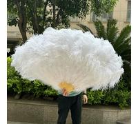 Pink Mix 130CM Ostrich Feather Fan 13 Bone Big Handheld Left Right Fans for Festival Belly Dance Stage Performance Plumes Fan-White-130cm 1PCS Left Hand