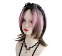 Pink Mix Brown Mullet Wigs Straight Wolf Cut Wig Middle Part Wig Layered Wig Short Fluffy Wig Heat Resistant Hair Wig 17 inches (Pink Brown)