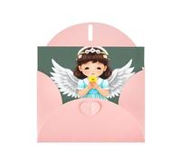 Pink MJHKXLJ Cute little angel Prints Pearlized Greeting Card - Envelope Included - Perfect for Christmas, Birthdays, Valentines, Weddings, and More