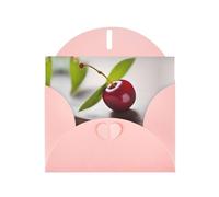 Pink MJHKXLJ Cute little Cherry Prints Pearlized Greeting Card - Envelope Included - Perfect for Christmas, Birthdays, Valentines, Weddings, and More