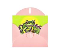 Pink MJHKXLJ Frog in a pond Prints Pearlized Greeting Card - Envelope Included - Perfect for Christmas, Birthdays, Valentines, Weddings, and More