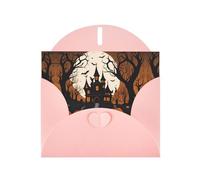 Pink MJHKXLJ Gothic Happy Halloween Prints Pearlized Greeting Card - Envelope Included - Perfect for Christmas, Birthdays, Valentines, Weddings, and More