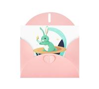 Pink MJHKXLJ Jade Rabbit on the planet Prints Pearlized Greeting Card - Envelope Included - Perfect for Christmas, Birthdays, Valentines, Weddings, and More