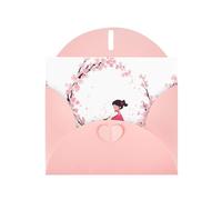 Pink MJHKXLJ Little girl picking cherry blossoms Prints Pearlized Greeting Card - Envelope Included - Perfect for Christmas, Birthdays, Valentines, Weddings, and More