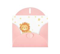 Pink MJHKXLJ Little lion in the starry sky Prints Pearlized Greeting Card - Envelope Included - Perfect for Christmas, Birthdays, Valentines, Weddings, and More