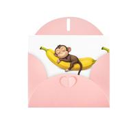Pink MJHKXLJ Little monkey sleeping on a banana Prints Pearlized Greeting Card - Envelope Included - Perfect for Christmas, Birthdays, Valentines, Weddings, and More