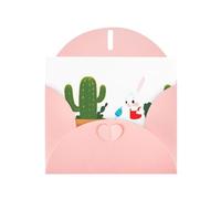 Pink MJHKXLJ Little rabbit watering the cactus Prints Pearlized Greeting Card - Envelope Included - Perfect for Christmas, Birthdays, Valentines, Weddings, and More