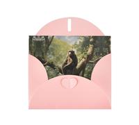Pink MJHKXLJ Monkey sitting on a tree Prints Pearlized Greeting Card - Envelope Included - Perfect for Christmas, Birthdays, Valentines, Weddings, and More