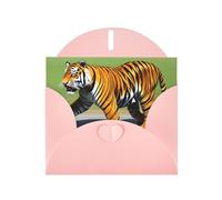 Pink MJHKXLJ Mr. Dancing Tiger Prints Pearlized Greeting Card - Envelope Included - Perfect for Christmas, Birthdays, Valentines, Weddings, and More