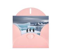 Pink MJHKXLJ Penguins On The Iceberg Prints Pearlized Greeting Card - Envelope Included - Perfect for Christmas, Birthdays, Valentines, Weddings, and More