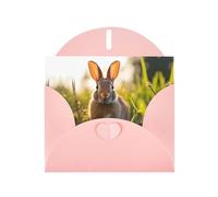 Pink MJHKXLJ Rabbit in the grass Prints Pearlized Greeting Card - Envelope Included - Perfect for Christmas, Birthdays, Valentines, Weddings, and More