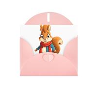 Pink MJHKXLJ Squirrel wearing a scarf Prints Pearlized Greeting Card - Envelope Included - Perfect for Christmas, Birthdays, Valentines, Weddings, and More