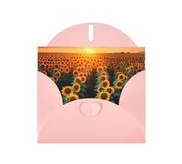 Pink MJHKXLJ Sunflower Field Sunset Sea of Flowers Prints Pearlized Greeting Card - Envelope Included - Perfect for Christmas, Birthdays, Valentines, Weddings, and More