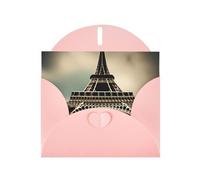 Pink MJHKXLJ Vintage Style Eiffel Tower Paris Prints Pearlized Greeting Card - Envelope Included - Perfect for Christmas, Birthdays, Valentines, Weddings, and More